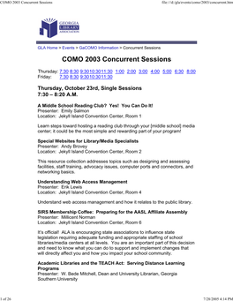 COMO 2003 Concurrent Sessions File:///D:/Gla/Events/Como/2003/Concurrent.Htm