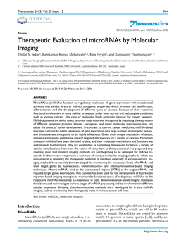 Therapeutic Evaluation of Micrornas by Molecular Imaging Thillai V