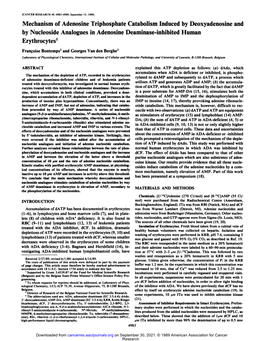 Mechanism of Adenosine Triphosphate Catabolism Induced by Deoxyadenosine and by Nucleoside Analogues in Adenosine Deaminase-Inhibited Human Erythrocytes1