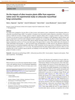 Do the Impacts of Alien Invasive Plants Differ from Expansive Native Ones? an Experimental Study on Arbuscular Mycorrhizal Fungi Communities