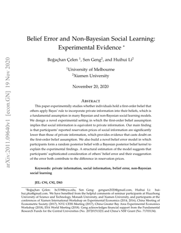 Belief Error and Non-Bayesian Social Learning: Experimental Evidence *