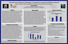 Transference of Memory Strategies to Academic Learning and Memory