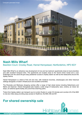 For Shared Ownership Sale Nash Mills Wharf