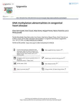 DNA Methylation Abnormalities in Congenital Heart Disease