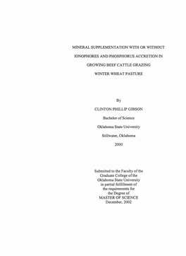 Mineral Supplementation with Or Without Ionophores and Phosphorus Accretion in Growing Beef Cattle Grazing Winter Wheat Pasture