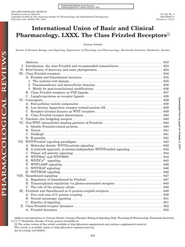International Union of Basic and Clinical Pharmacology. LXXX. the Class Frizzled Receptors□S