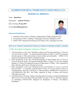 Kashipur Micheal Madhusudan Mahavidyalaya (Personal Profile)