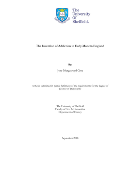 The Invention of Addiction in Early Modern England