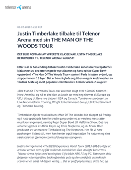 Justin Timberlake Tilbake Til Telenor Arena Med Sin the MAN of the WOODS TOUR