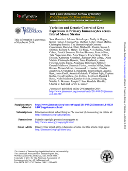 Inbred Mouse Strains Expression in Primary Immunocytes Across