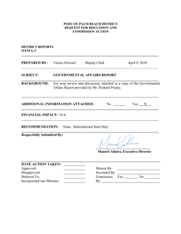 GOVERNMENTAL AFFAIRS REPORT ______BACKGROUND: for Your Review and Discussion, Attached Is a Copy of the Governmental Affairs Report Provided by Mr