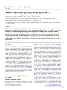 Imprint Stability and Plasticity During Development