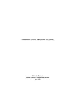 Remembering Dorothy: a Readington Oral History