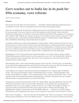 Govt Reaches out to India Inc in Its Push for $5Tn Economy, Vows Reforms - the Times of India - Mumbai, 12/2/2019