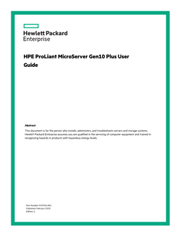 HPE Proliant Microserver Gen10 Plus User Guide