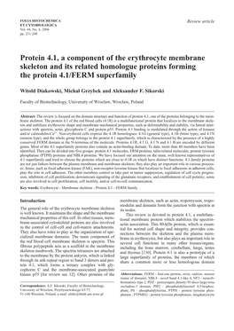 Protein 4.1, a Component of the Erythrocyte Membrane Skeleton and Its Related Homologue Proteins Forming the Protein 4.1/FERM Superfamily