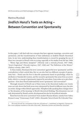 Jindřich Honzl's Texts on Acting