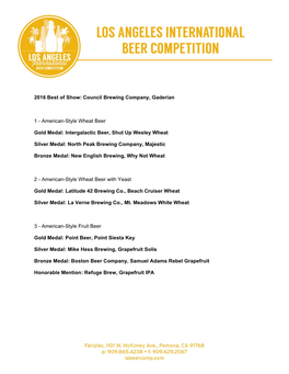 2016 Beer Competition Results
