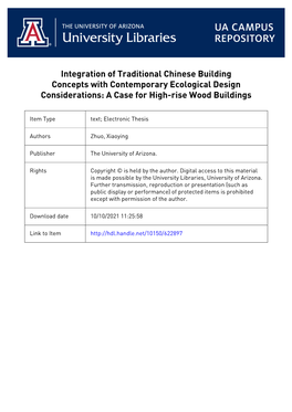 Integration of Traditional Chinese Building Concepts with Contemporary Ecological Design Considerations: a Case for High-Rise Wood Buildings