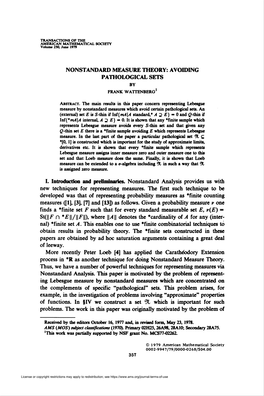 Nonstandard Measure Theory: Avoiding Pathological Sets 361