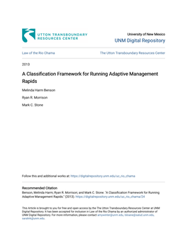 A Classification Framework for Running Adaptive Management Rapids