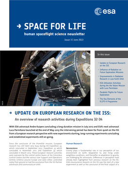 SPACE for LIFE Human Spaceflight Science Newsletter