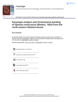 Karyotype Analysis and Chromosome Banding of Upeneus Moluccensis (Bleeker, 1855) from the North-Eastern Mediterranean