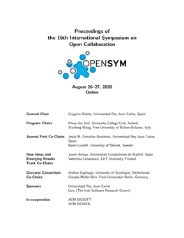 Proceedings of the 16Th International Symposium on Open Collaboration