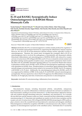 IL-35 and RANKL Synergistically Induce Osteoclastogenesis in RAW264 Mouse Monocytic Cells