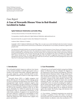 A Case of Newcastle Disease Virus in Red-Headed Lovebird in Sudan