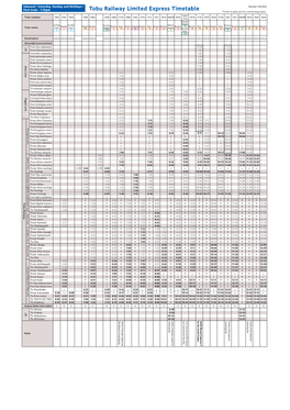 Tobu Railway Limited Express Timetable *Times in Grey Are for Connecting Trains