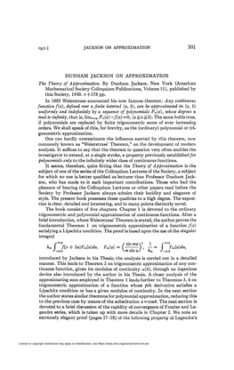 Jackson on Approximation 501 Dunham Jackson On