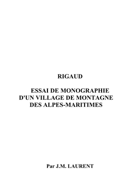Rigaud Essai De Monographie D'un Village De Montagne Des Alpes