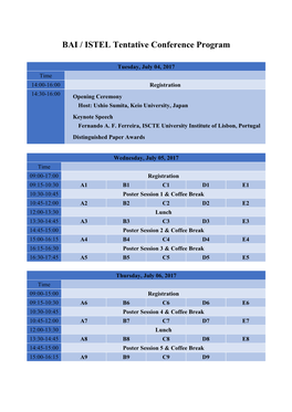 BAI / ISTEL Tentative Conference Program