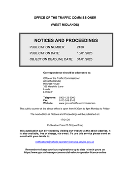 Notices and Proceedings for West Midlands