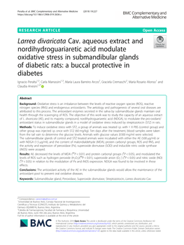 Larrea Divaricata Cav. Aqueous Extract and Nordihydroguariaretic Acid Modulate Oxidative Stress in Submandibular Glands of Diabe