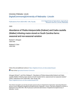 And Cadra Cautella (Walker) Infesting Maize Stored on South Carolina Farms: Seasonal and Non-Seasonal Variation