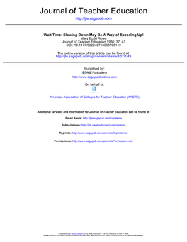 Mary Budd Rowe Journal of Teacher Education 1986; 37; 43 DOI: 10.1177/002248718603700110