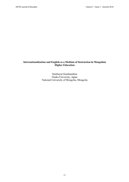 Internationalization and English As a Medium of Instruction in Mongolian Higher Education