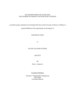 Island Blood the Stories of Samoan Vietnam War Veterans