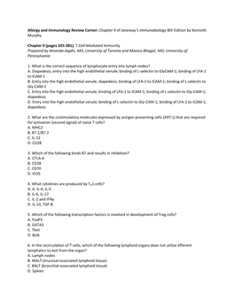 Allergy and Immunology Review Corner: Chapter 9 of Janeway’S Immunobiology 8Th Edition by Kenneth Murphy