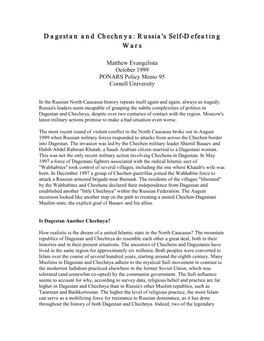 Dagestan and Chechnya: Russia's Self-Defeating Wars