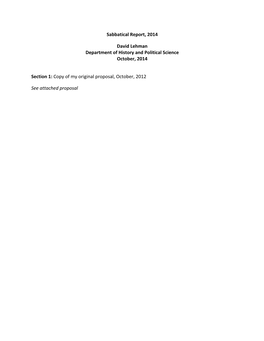 Sabbatical Report, 2014 David Lehman Department of History And