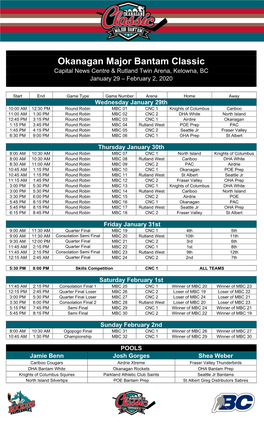 Okanagan Major Bantam Classic Capital News Centre & Rutland Twin Arena, Kelowna, BC January 29 – February 2, 2020