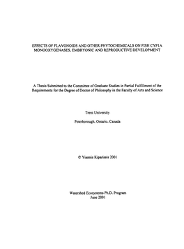 EFFECTS of FLAVONOIDS and OTHER PHYTOCHEMICALS on FISH Cypla MONOOXYGENASES, EMBRYONIC and REPRODUCTIVE DEVELOPMENT