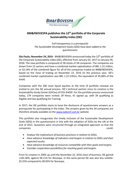 BM&FBOVESPA Publishes the 12Th Portfolio of the Corporate