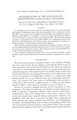 RE-EXAMINATION of the WOLLASTONITE- HEDENBERGITE (Casios-Cafesizoo)EQUILIBRIA