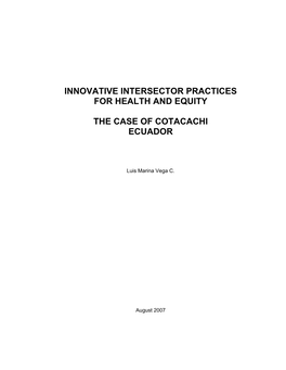 Innovative Intersector Practices for Health and Equity