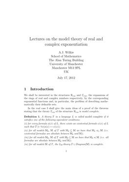 Lectures on the Model Theory of Real and Complex Exponentiation