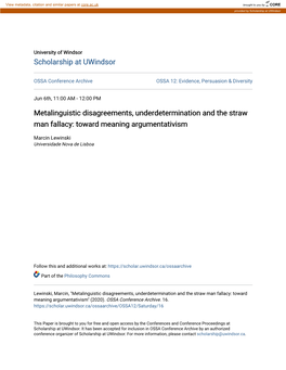 Metalinguistic Disagreements, Underdetermination and the Straw Man Fallacy: Toward Meaning Argumentativism